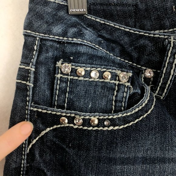 Earl Jean Women's Size 8 Dark Wash Blue Denim Embellished Skinny Jeans - Picture 8 of 11